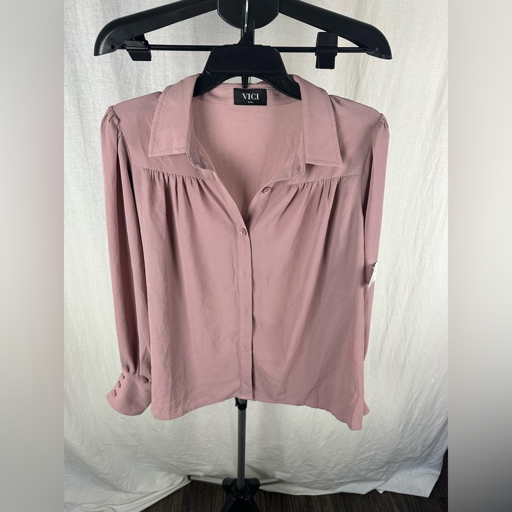 Vici Collection Pink Balloon Sleeve Button-Up Top Size Small (2-4) NWT - Picture 3 of 11